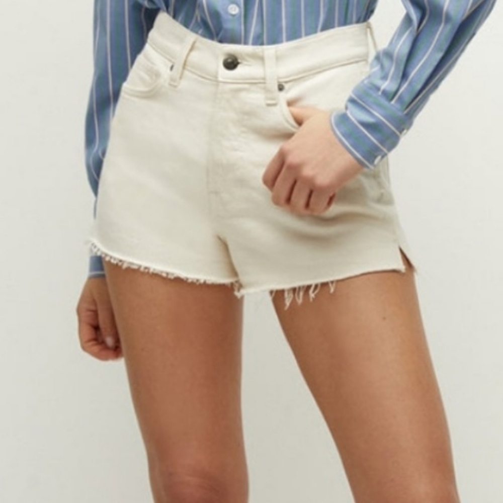 Veronica Beard Cream High-Waisted Booty Shorts Raw Hem Timmi Size 2/26‎